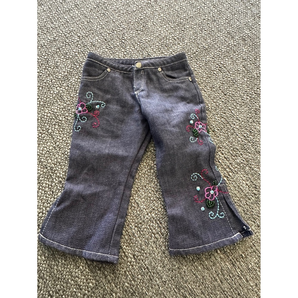 American girl 18 Inch‎ Doll Jeans Dark Wash Floral Embroidered Flare Pants